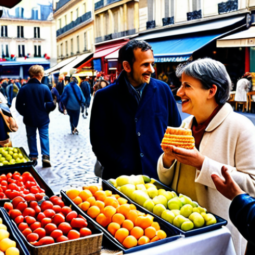 Home 15 **
* **Prompt:** A vibrant Parisian marketplace scene. A friendly vendor engaging with a diverse group of customers, carefully listening to their needs. Focus on the authentic interactions and personalized recommendations, evoking a sense of community and individualized service.
**