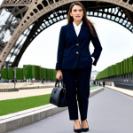 **

"A stylish Parisian businesswoman in a *tailleur*, standing confidently in front of the Eiffel Tower, *fully clothed*, *appropriate attire*, safe for work, perfect anatomy, natural proportions, professional photography, high quality. She holds a *sac à main* and wears *escarpins*. The scene is bright and sunny, showcasing the elegance of Parisian fashion. Modest and professional."

**