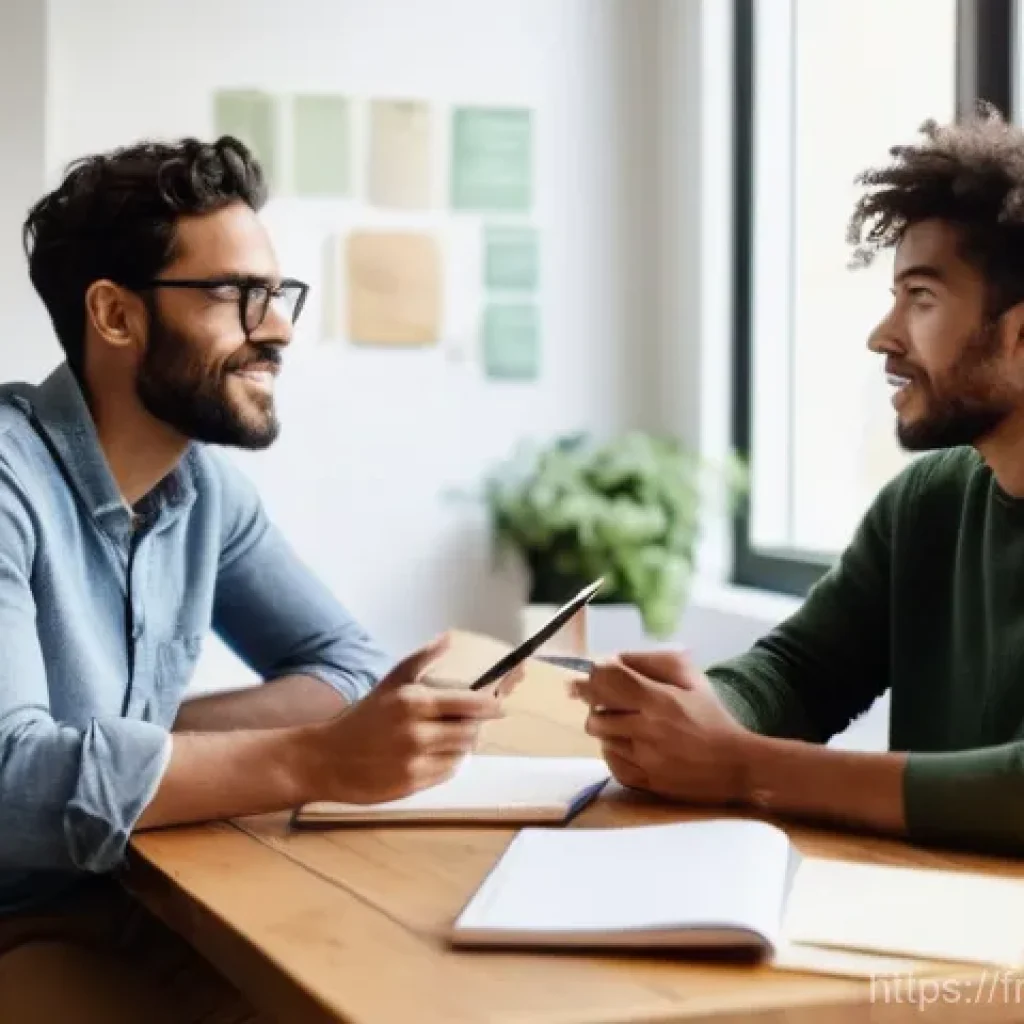 문제해결 중심 포지셔닝의 브랜드 가치 증대 방법 - **Prompt: Empathetic Listening and Problem Discovery**
"A candid, slightly elevated shot of a di...