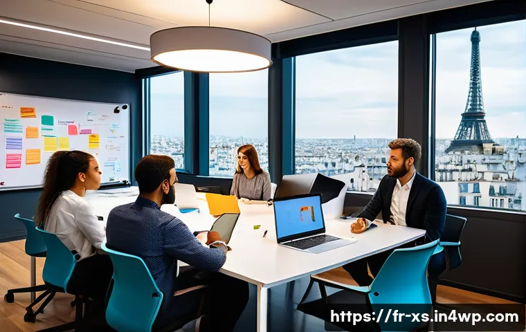 문제해결 중심 포지셔닝을 위한 혁신적인 아이디어 도출 - A modern French office environment showcasing a diverse team engaged in a structured brainstorming s...