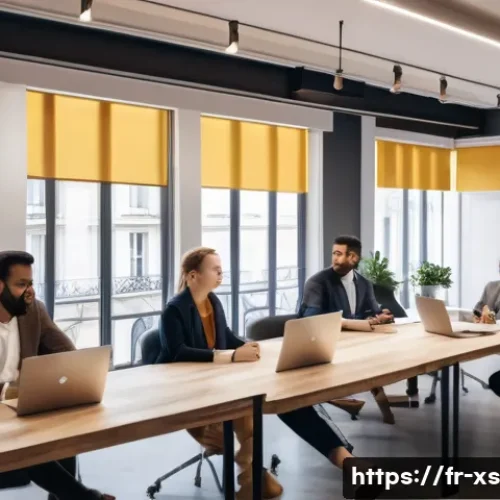 Home 32 문제해결 중심 포지셔닝의 시행착오 사례 - A professional business meeting scene in a modern French office with diverse startup team members at...