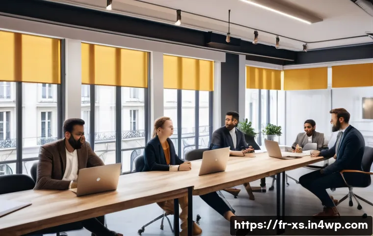 문제해결 중심 포지셔닝의 시행착오 사례 - A professional business meeting scene in a modern French office with diverse startup team members at...