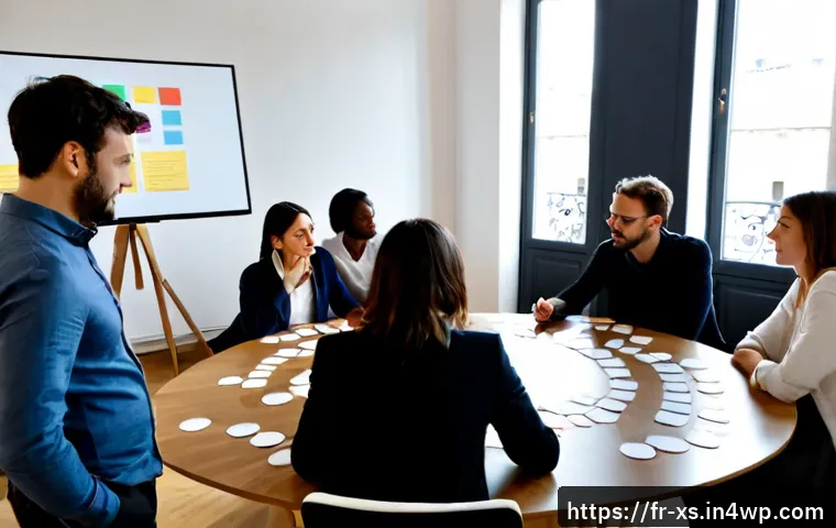 Home 17 문제해결 중심 포지셔닝을 위한 워크숍 운영 전략 - Photorealistic strategy workshop in a bright modern Paris coworking studio, diverse French business ...